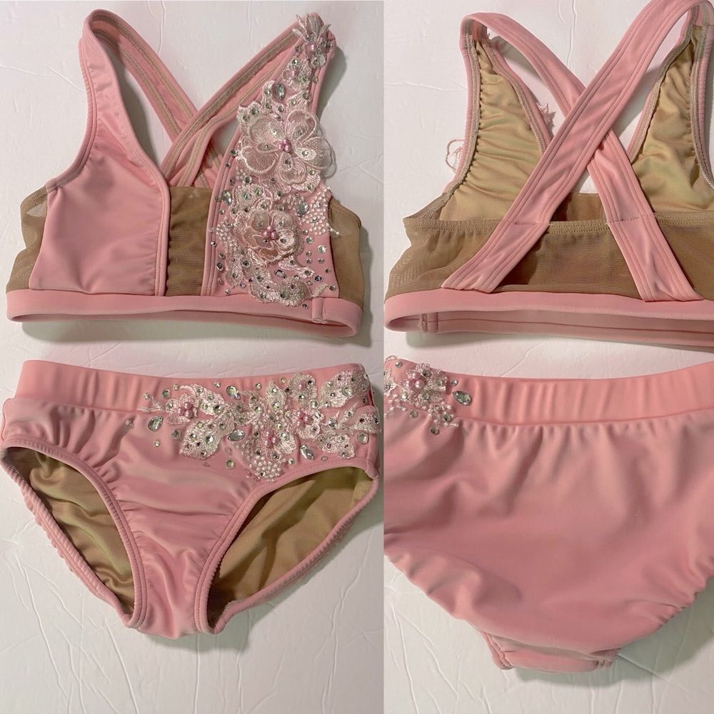AA dance competition contemporary custom solo costume pink illusion 2 piece LC